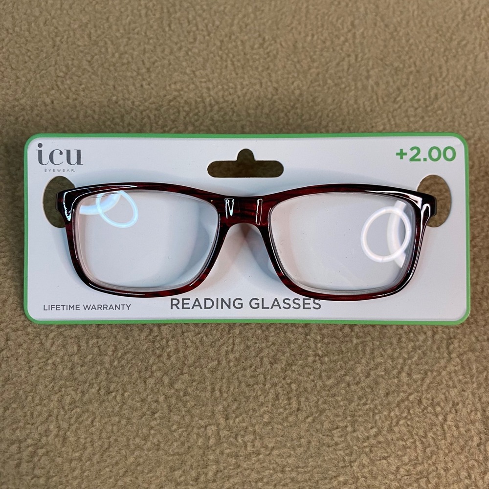 ICU Eyewear Novato Reading Glasses Burgundy Tortoise Rectangular +2.00 Strength‎